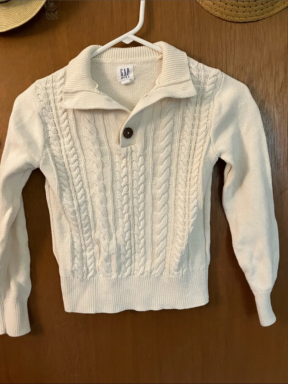 GAP Cream Cable Knit Shawl-Collar Pullover Sweater